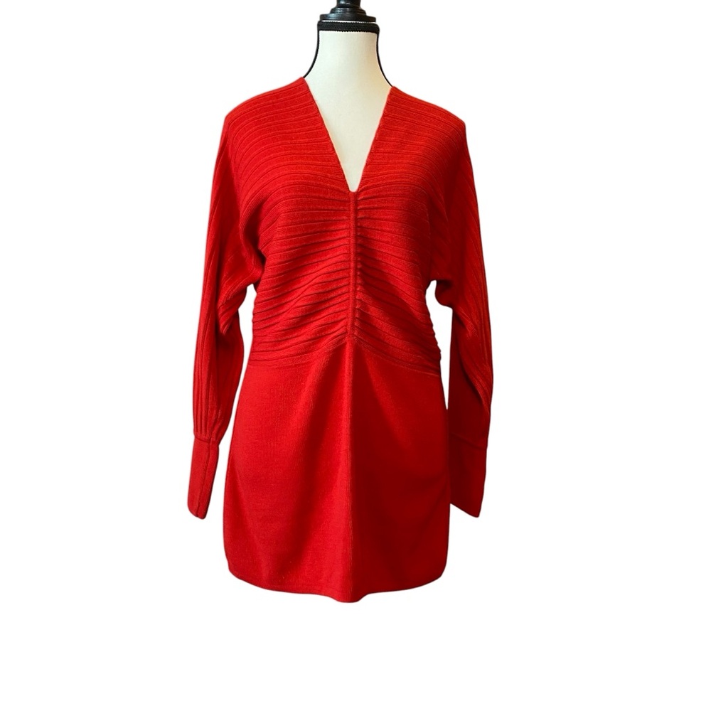 Vintage Olsen 100% wool bright red top EUC Size M